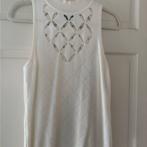 White House Black Market White Sleeveless Knit Tank with Decorative Cutout Back